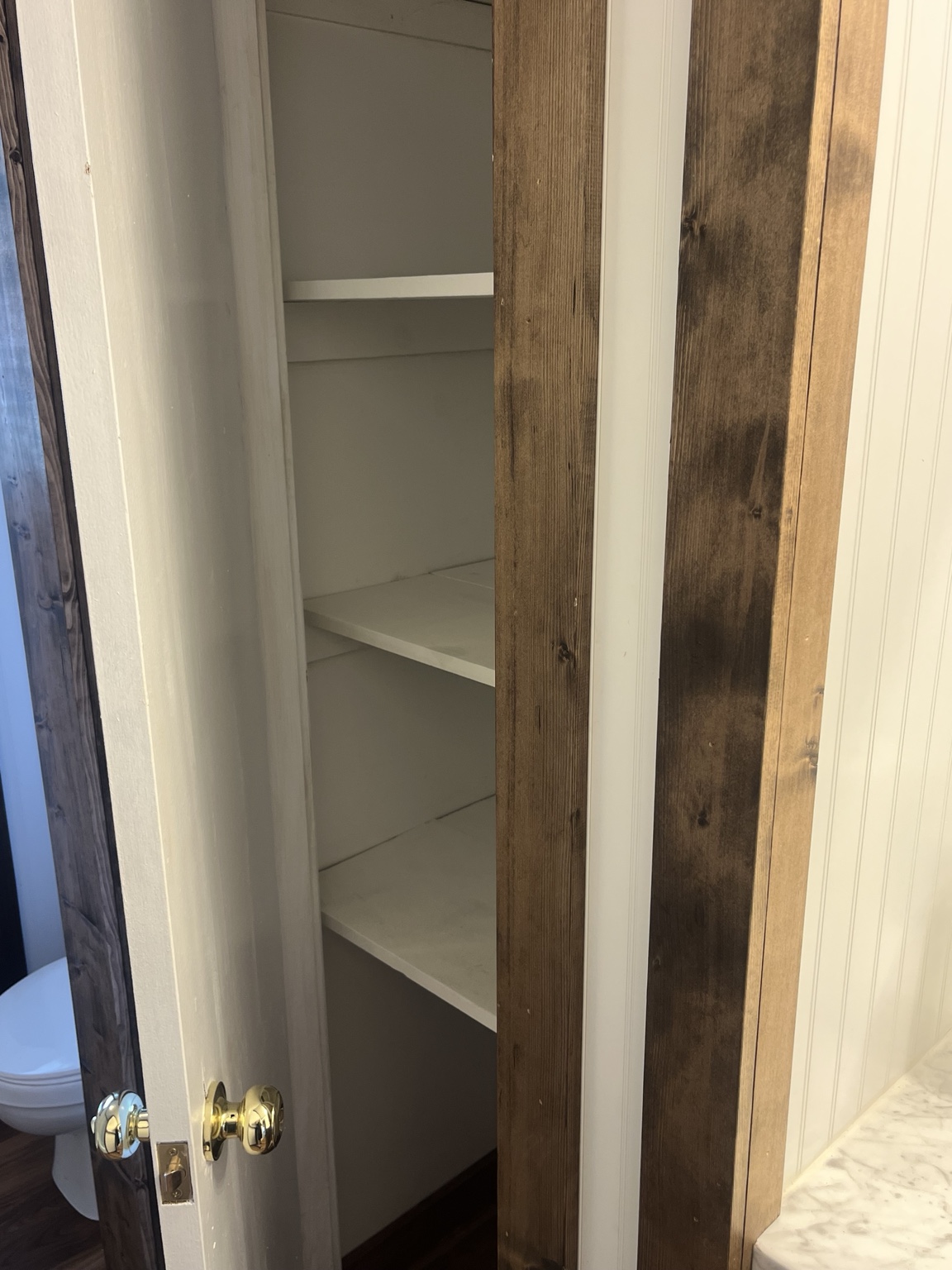Built-in bathroom storage shelves